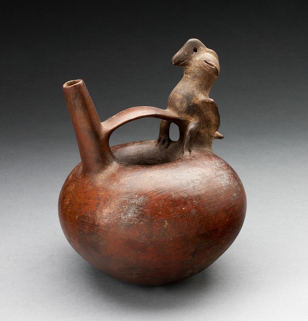 Single Spout Vessel with Bird Attached to Strap Handle by Salinar