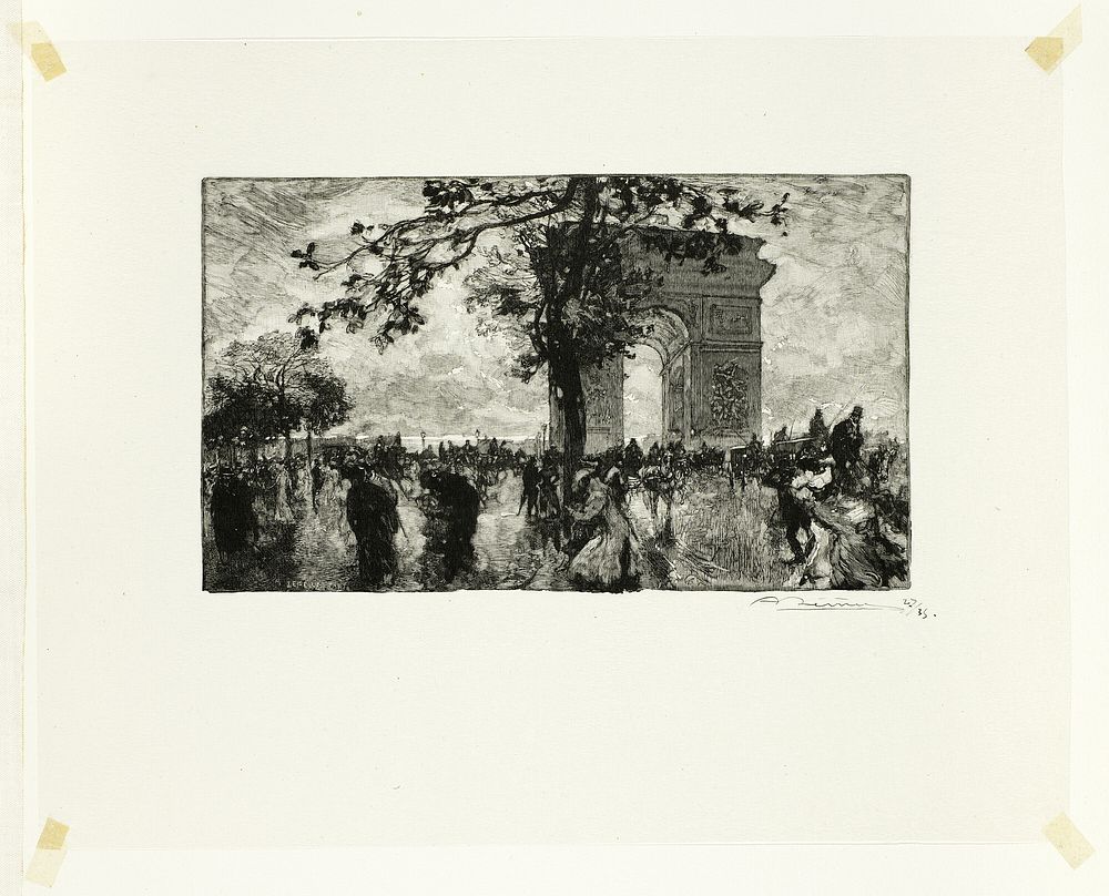 Retour du Bois, place de l'Etoile, plate nineteen from Le Long de la Seine et des Boulevards by Louis Auguste Lepère