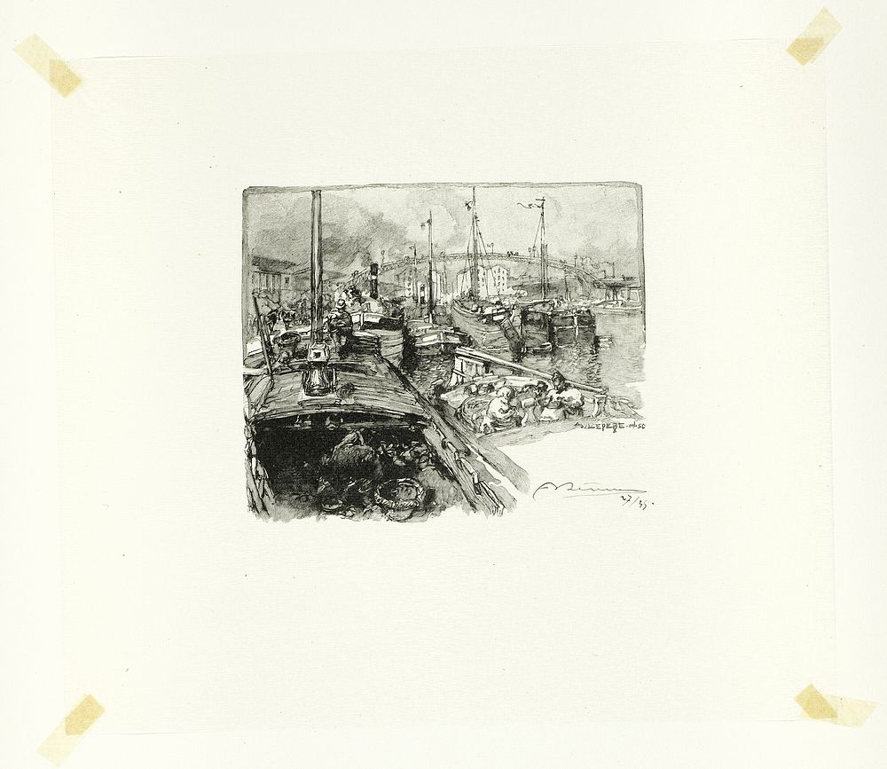 Villette Dock, plate five from Le Long de la Seine et des Boulevards by Louis Auguste Lepère