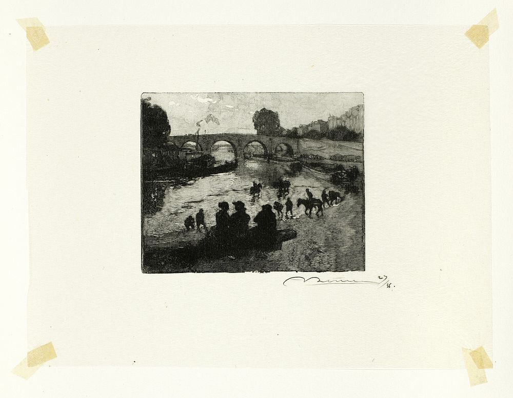 The Horse Pond at the Pont Marie, plate ten from Le Long de la Seine et des Boulevards by Louis Auguste Lepère