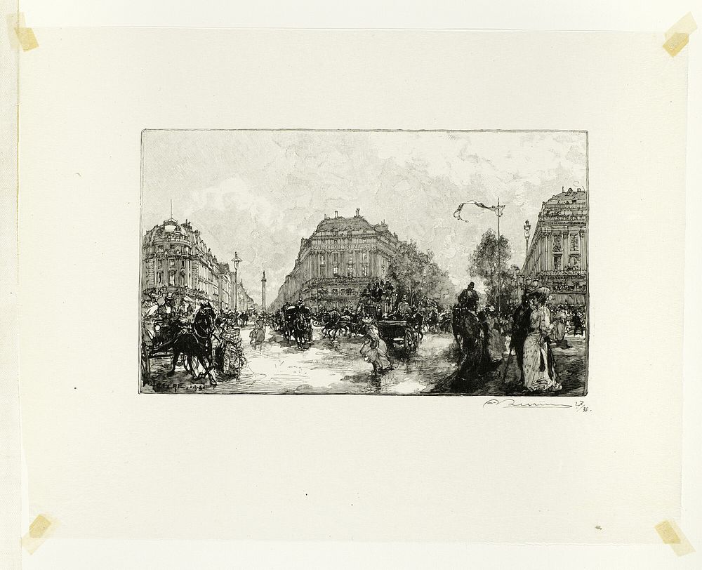 Place de l'Opéra, plate seventeen from Le Long de la Seine et des Boulevards by Louis Auguste Lepère