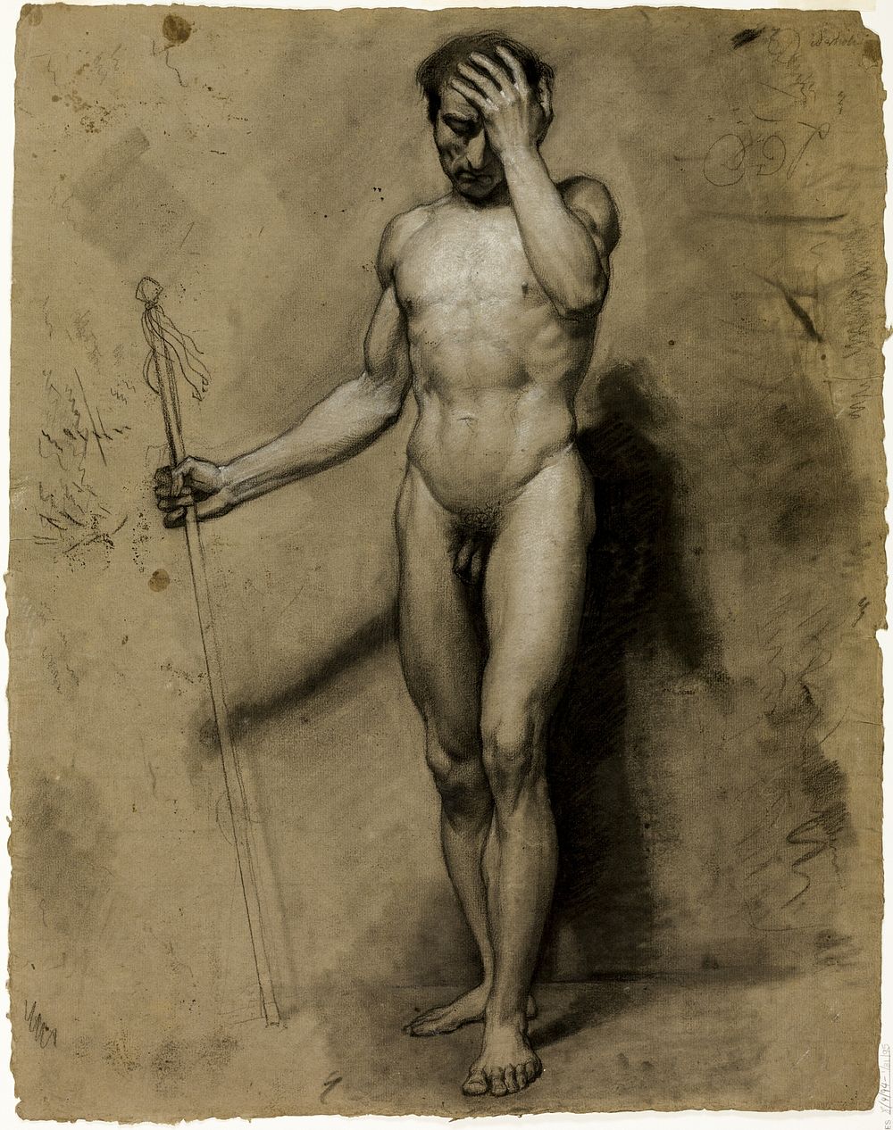 Standing Male Nude (recto); Classical Head (verso) by Paul Emile Detouche