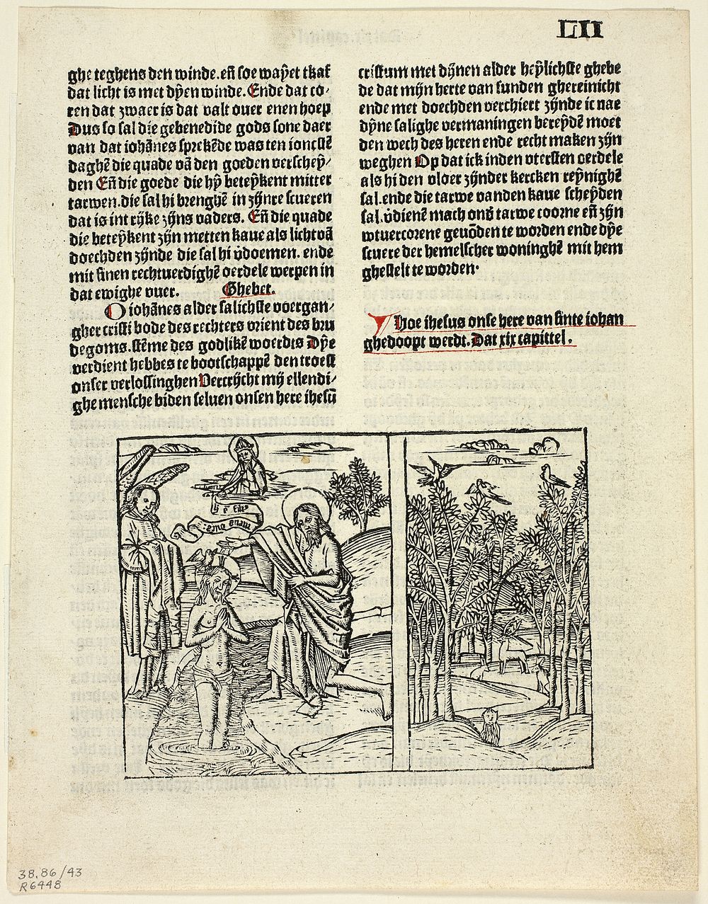 The Baptism of Christ and Forest Scene from Leven Christi (Life of Christ), Plate 43 from Woodcuts from Books of the 15th…