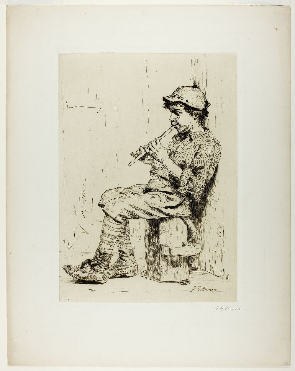 Boy Playing a Flute by John George Brown