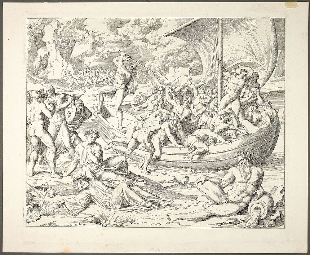 Charon's Bark with Souls Crossing the Styx, plate two from Darstellungen aus Dante's Hölle by Joseph Anton Koch