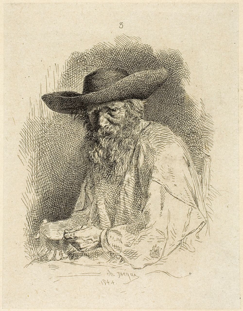 Old Man with Mess Tin by Charles Émile Jacque