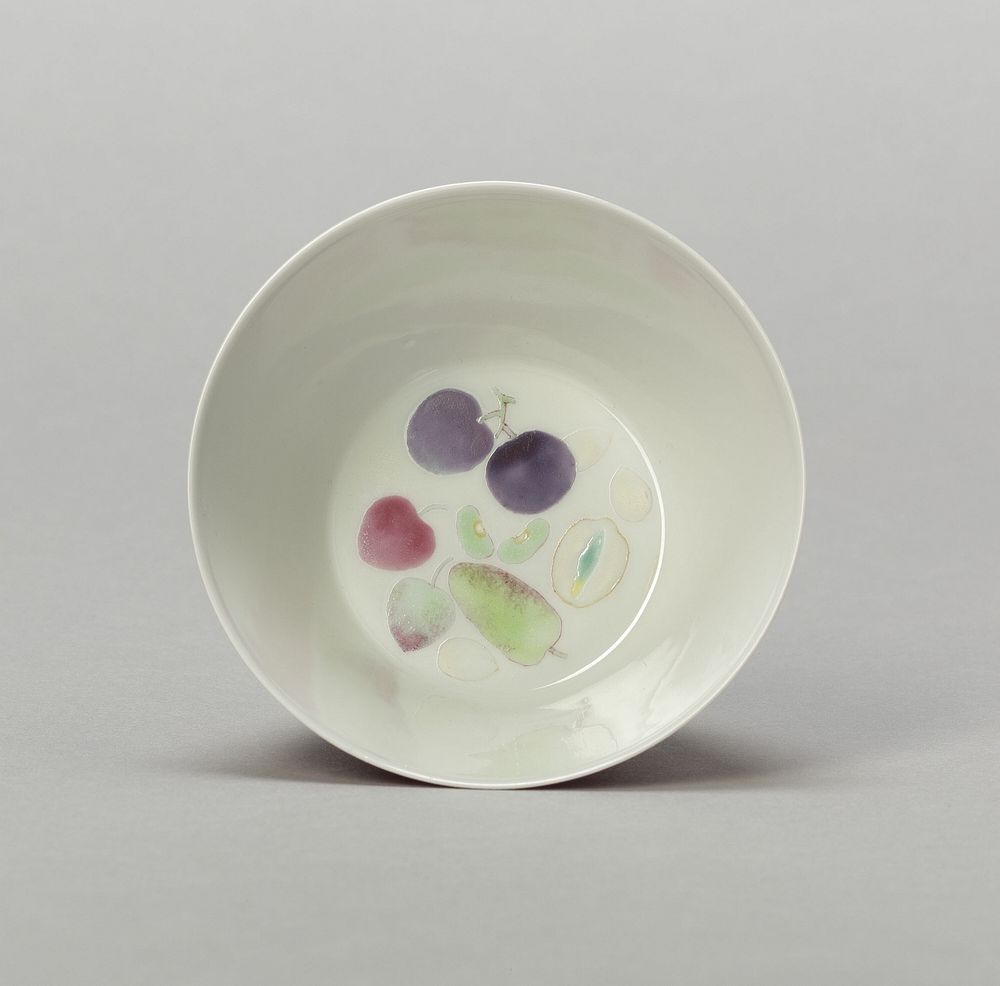 Cup with Stylized Fruit: Plums, Cherries, Melon, and Seeds
