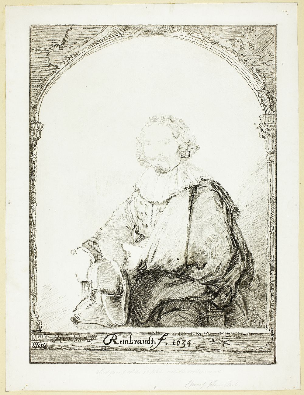 Portrait of a Man in an Arm Chair, from Collection d'imitations de Dessins d'après les Principaux Maîtres Hollandais et…