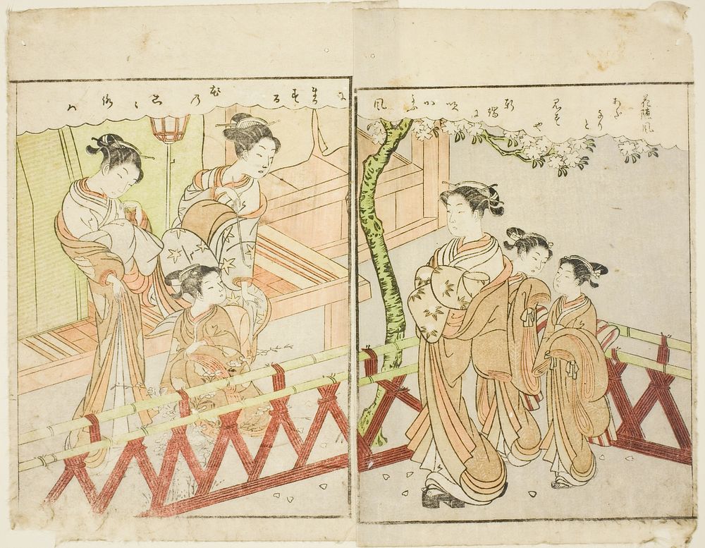 Double-page Illustration from Vol. 2 of "Picture Book of Spring Brocades (Ehon haru no nishiki)" by Suzuki Harunobu