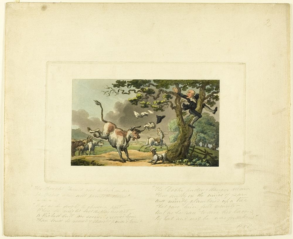 Doctor Syntax Pursued by a Bull, from The Tour of Doctor Syntax by Thomas Rowlandson