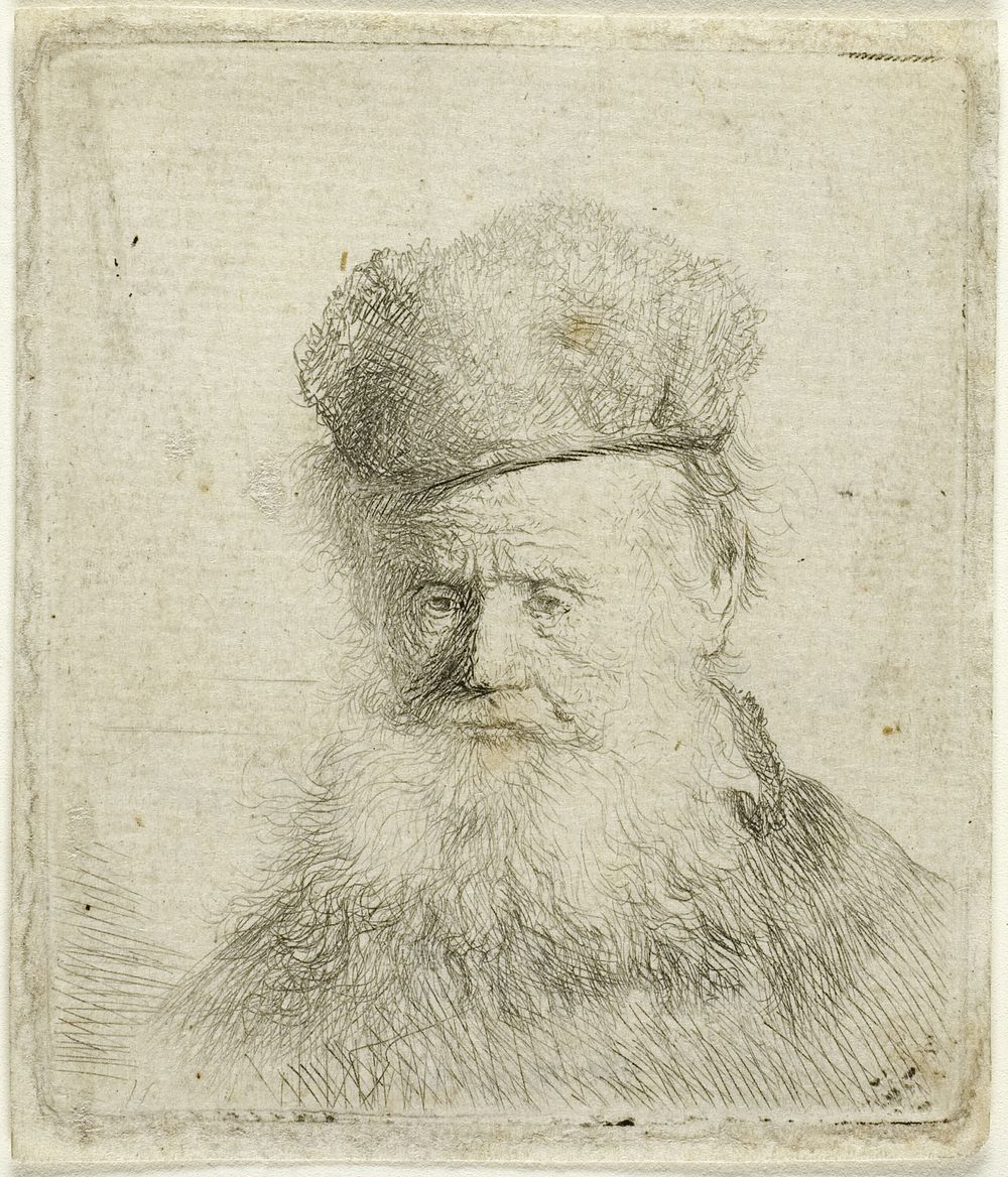 Bust of an Old Man with a Fur Cap and Flowing Beard, Nearly Full Face by Rembrandt van Rijn