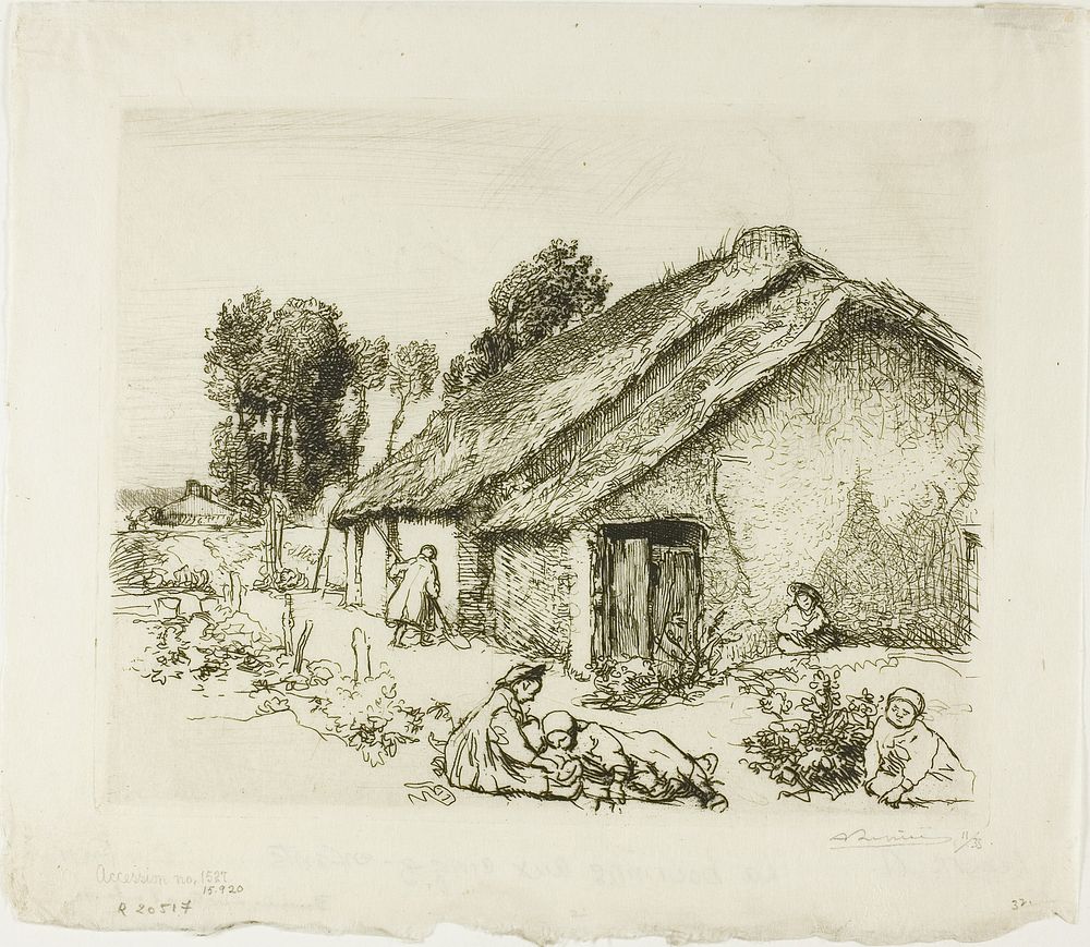 Cottage with Five Children by Louis Auguste Lepère