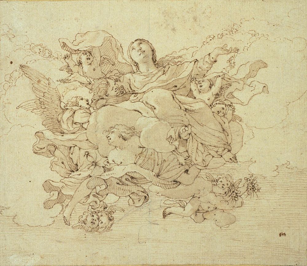 Virgin in Clouds, Supported by Angels by Antonio da Correggio