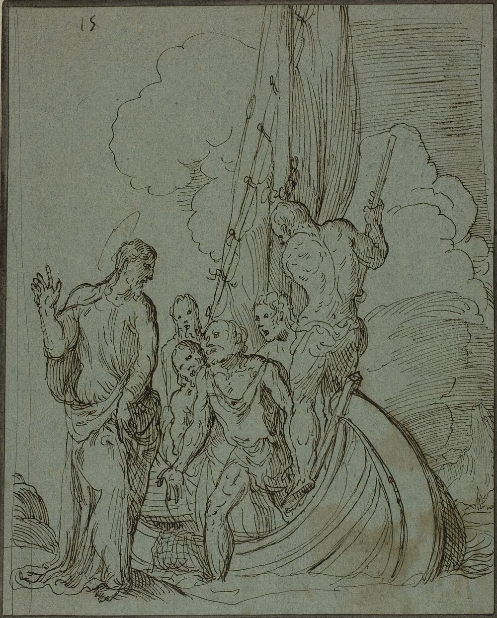 Christ Walking on the Water, Peter Following by Domenico Campagnola