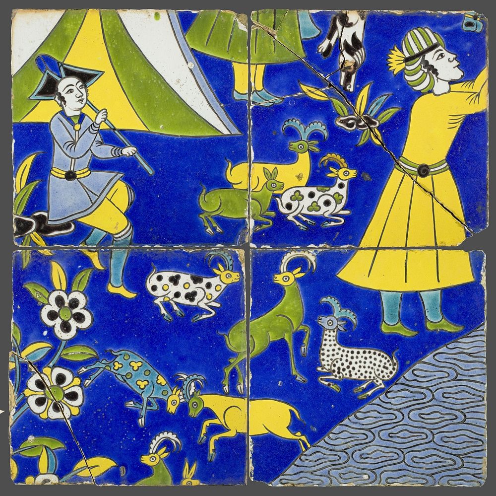 Four Tiles with a Figural Scene