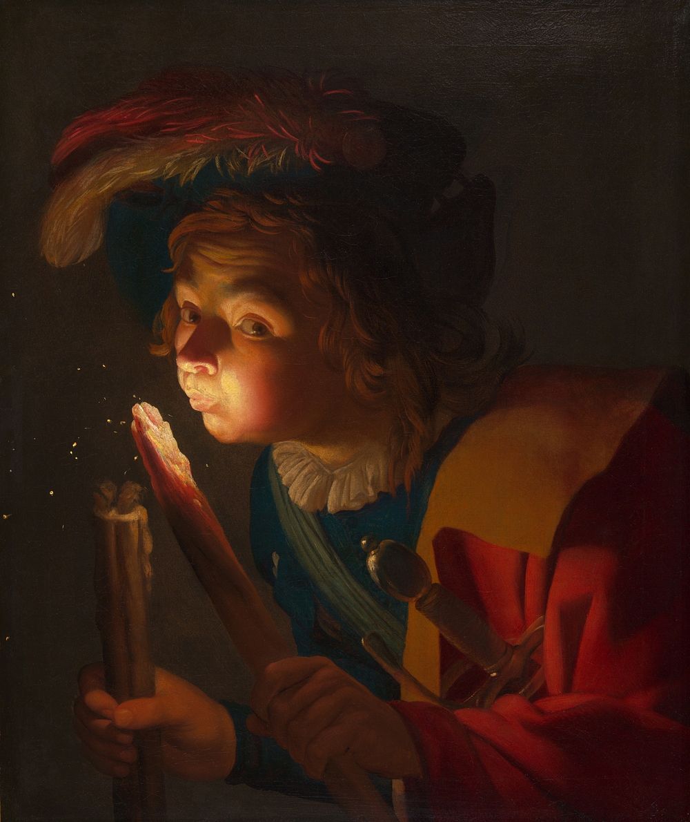 A Boy Blowing on a Firebrand by Gerrit van Honthorst