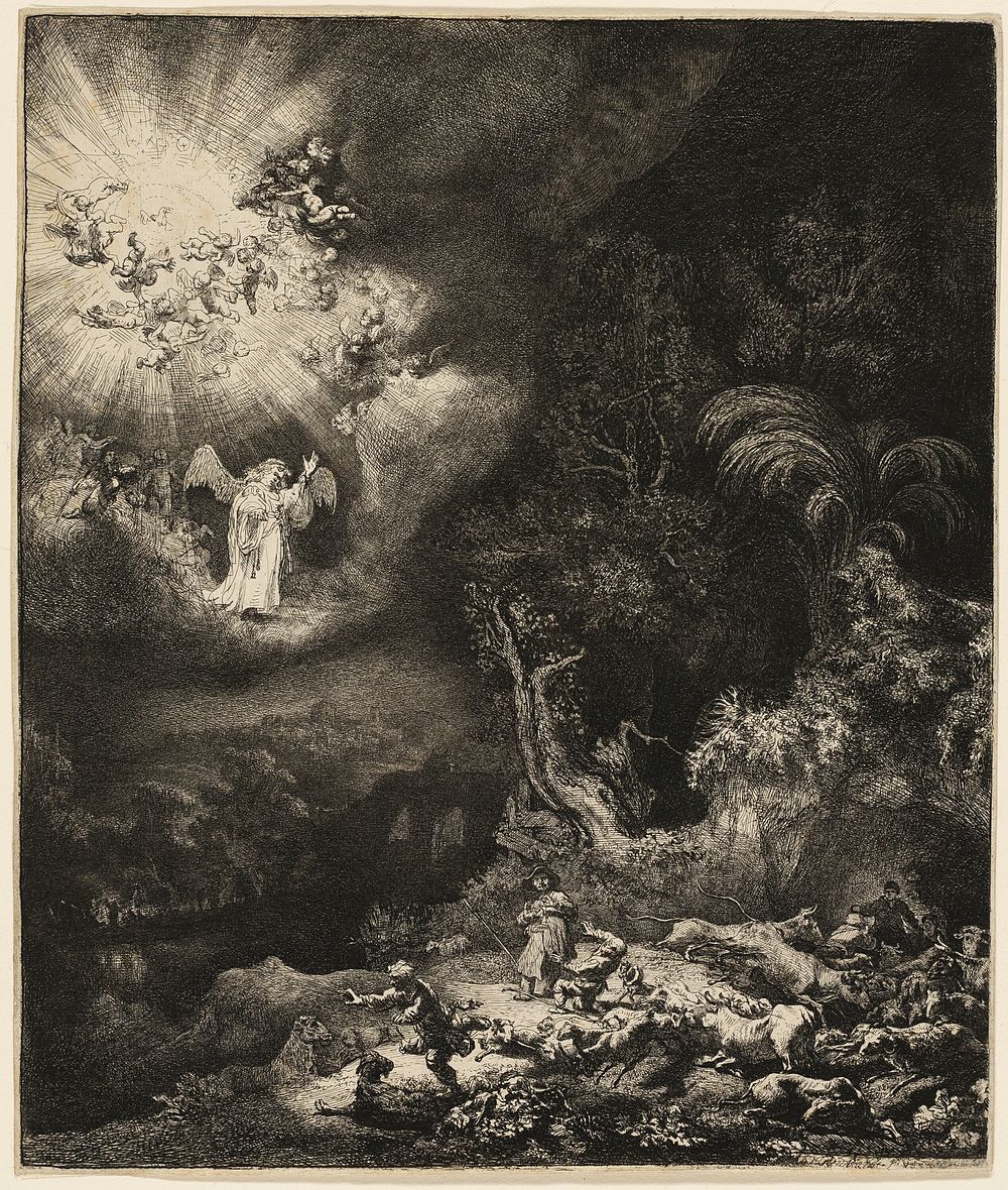 The Angel Appearing to the Shepherds by Rembrandt van Rijn