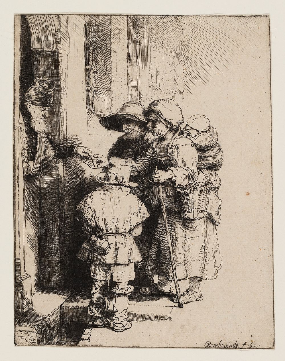 Beggars Receiving Alms at the Door of a House by Rembrandt van Rijn