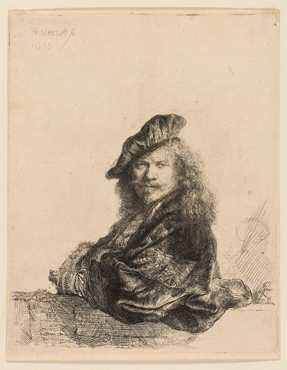 Self-Portrait Leaning on a Stone Sill by Rembrandt van Rijn