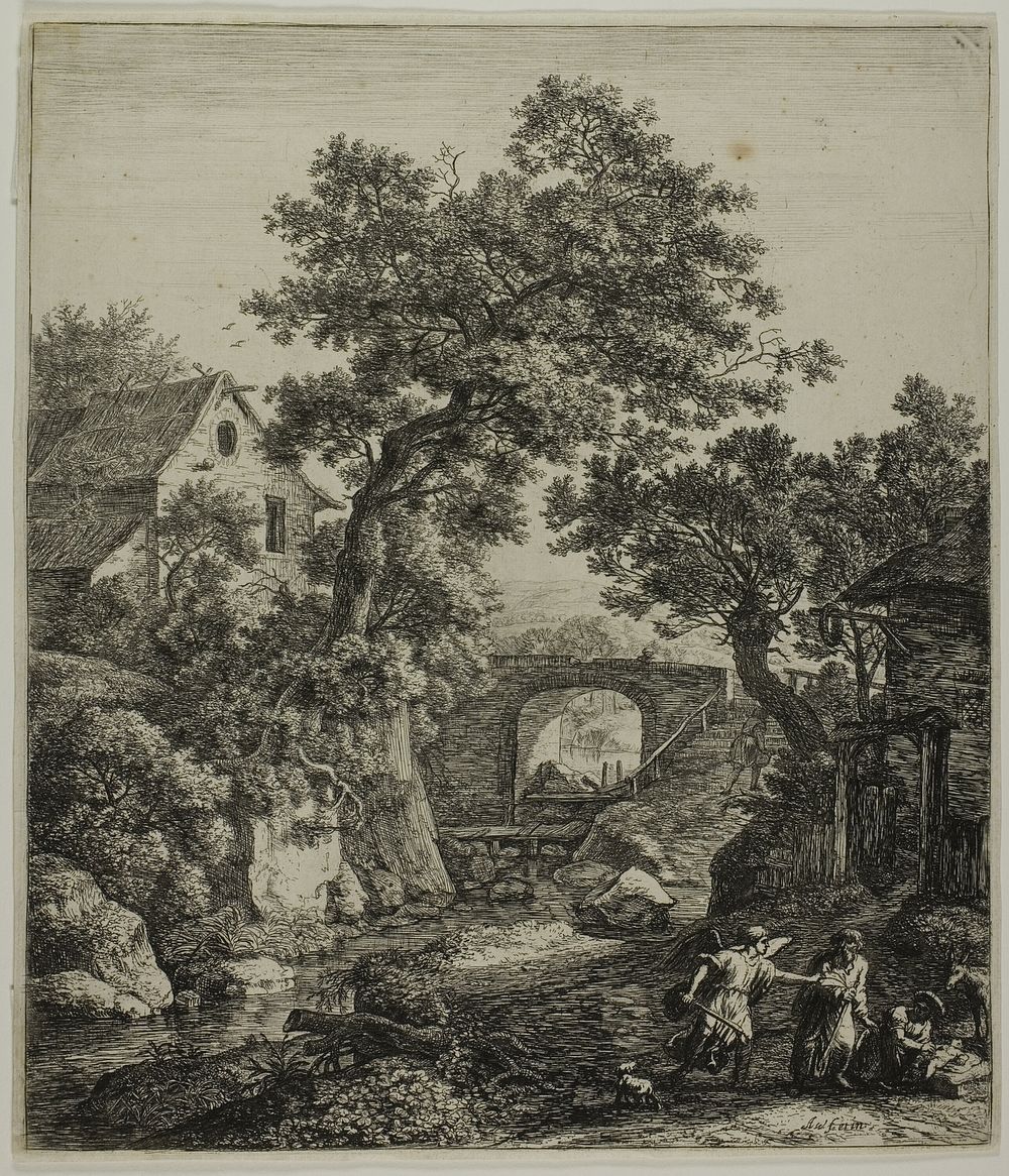 Landscape with Zipphorah and her Son, from Six Landscape Subjects from the Old Testament by Anthonie Waterloo