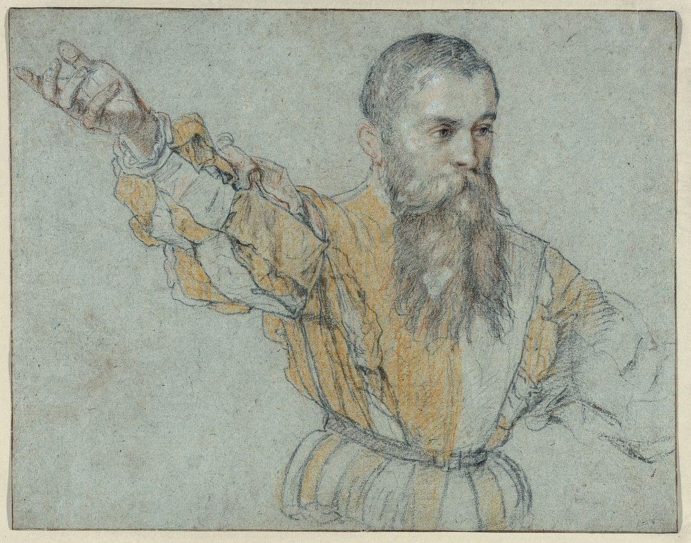 Bearded Man with his Right Arm Raised by Giuseppe Porta, called Giuseppe Salviati