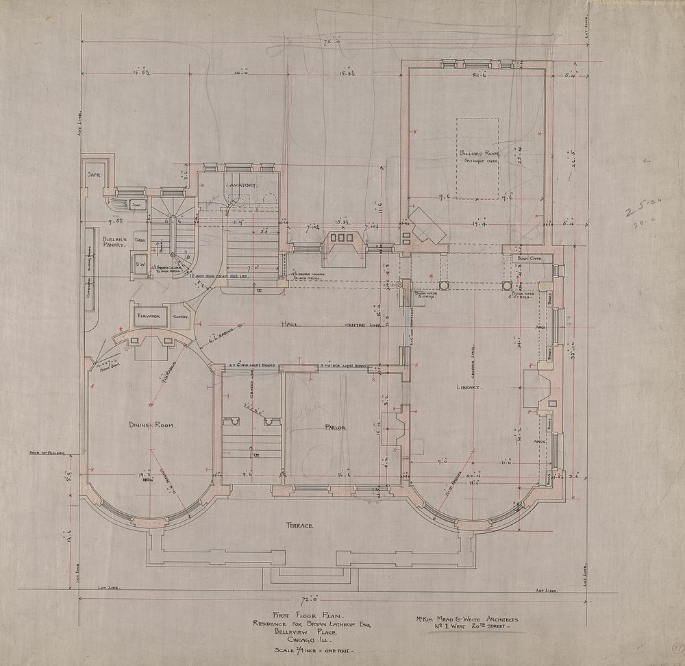 Bryan Lathrop House, Chicago, Illinois, First Floor Plan by McKim, Mead & White (Architect)