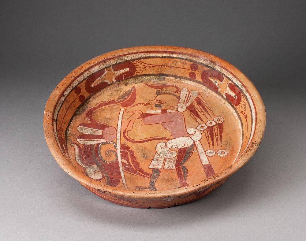 Polychrome Plate Depicting a Standing Figure with Ornate Speach-Scroll by Veracruz, Classic