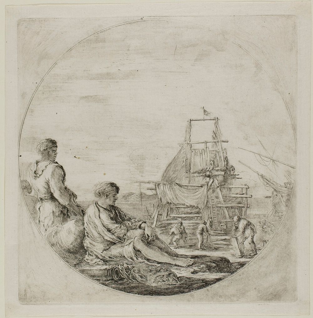 Shipyard with Two Sailors by Stefano della Bella