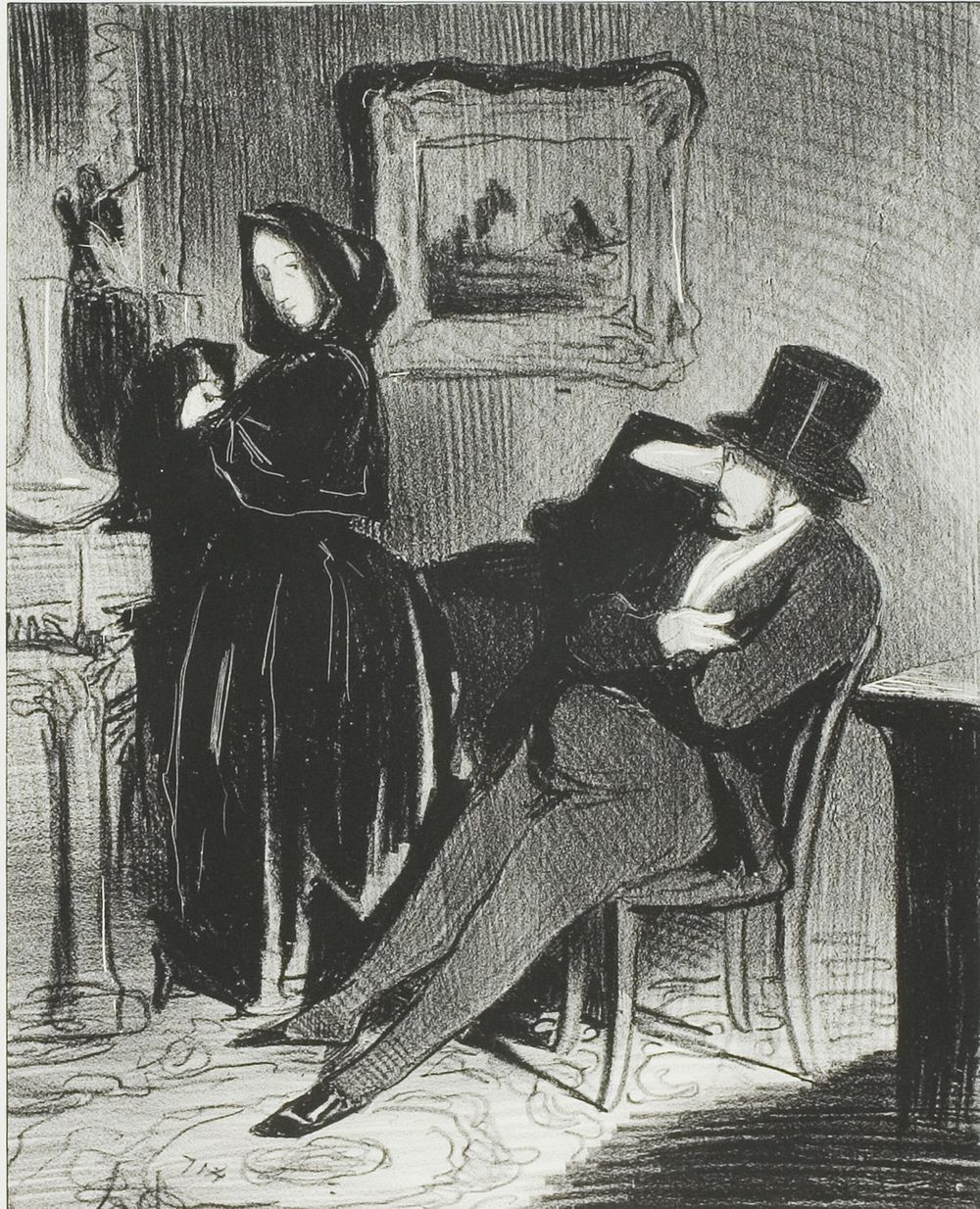 Each time I take you to the opera ball…, plate four from Paris l’hiver by Honoré-Victorin Daumier