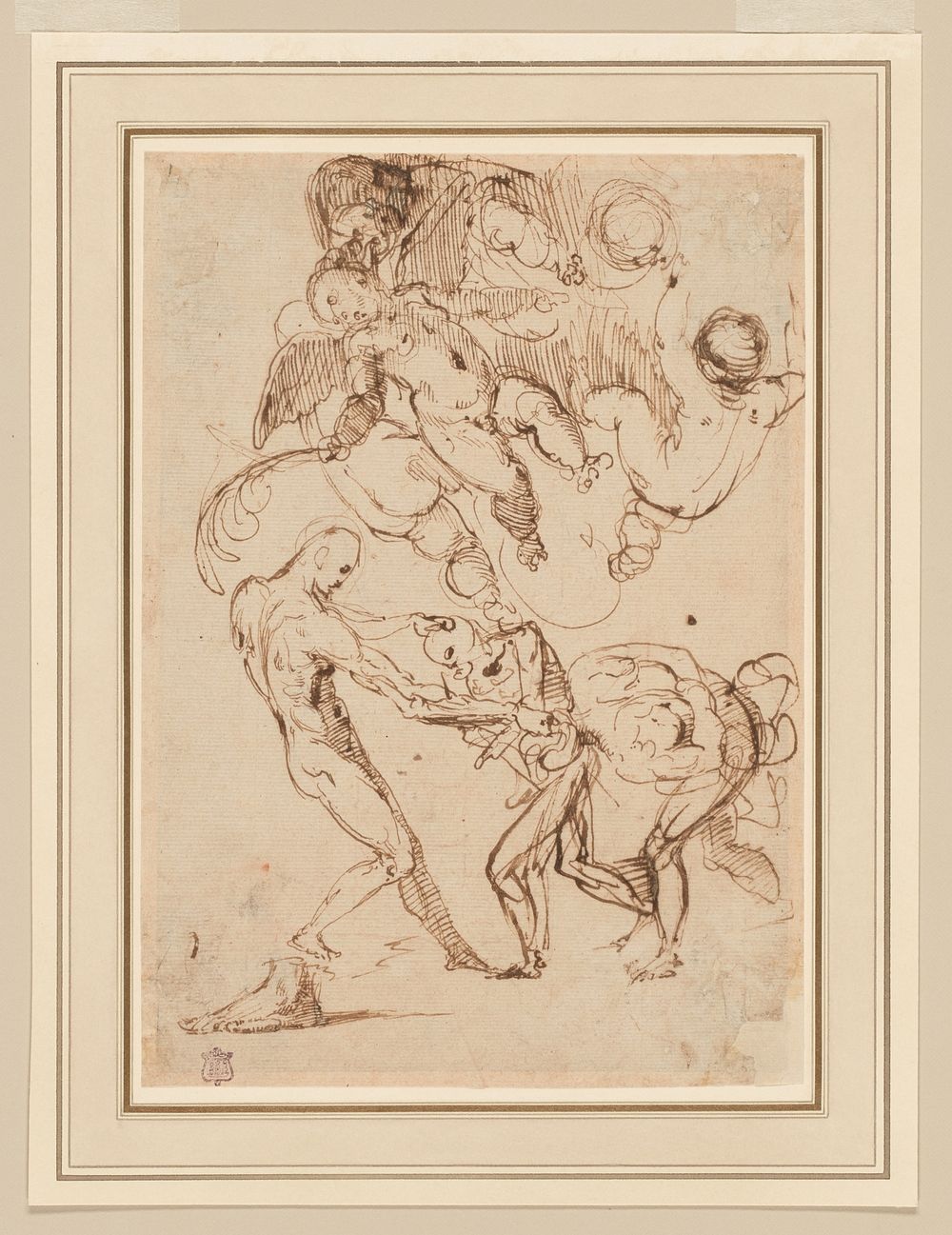 A Study of Bound Male Figures being Manhandled, and Various Putti, One Holding a Palm Frond by Italian School