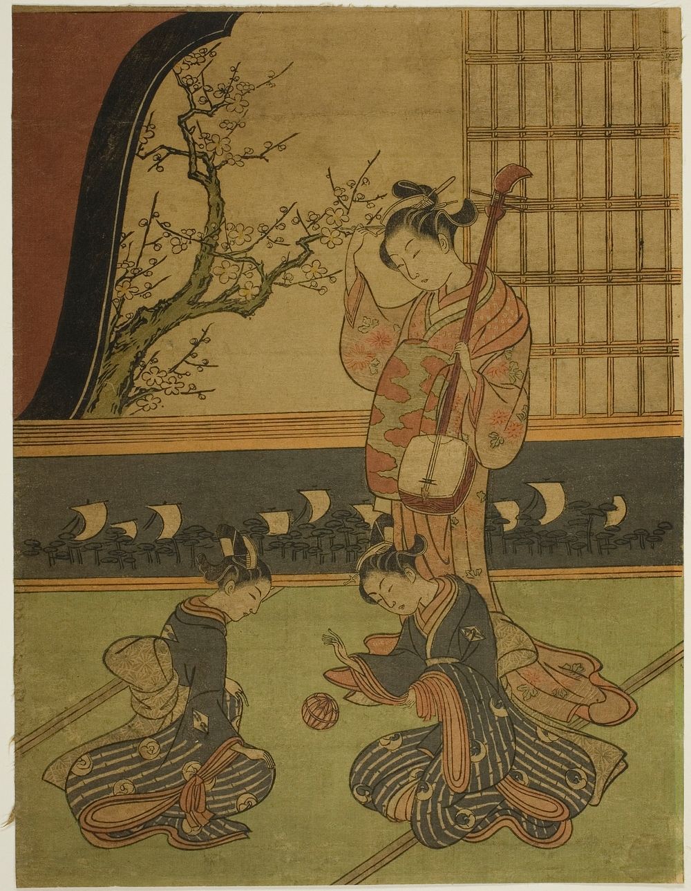 Courtesan Watching Her Attendants Playing with a Ball by Suzuki Harunobu