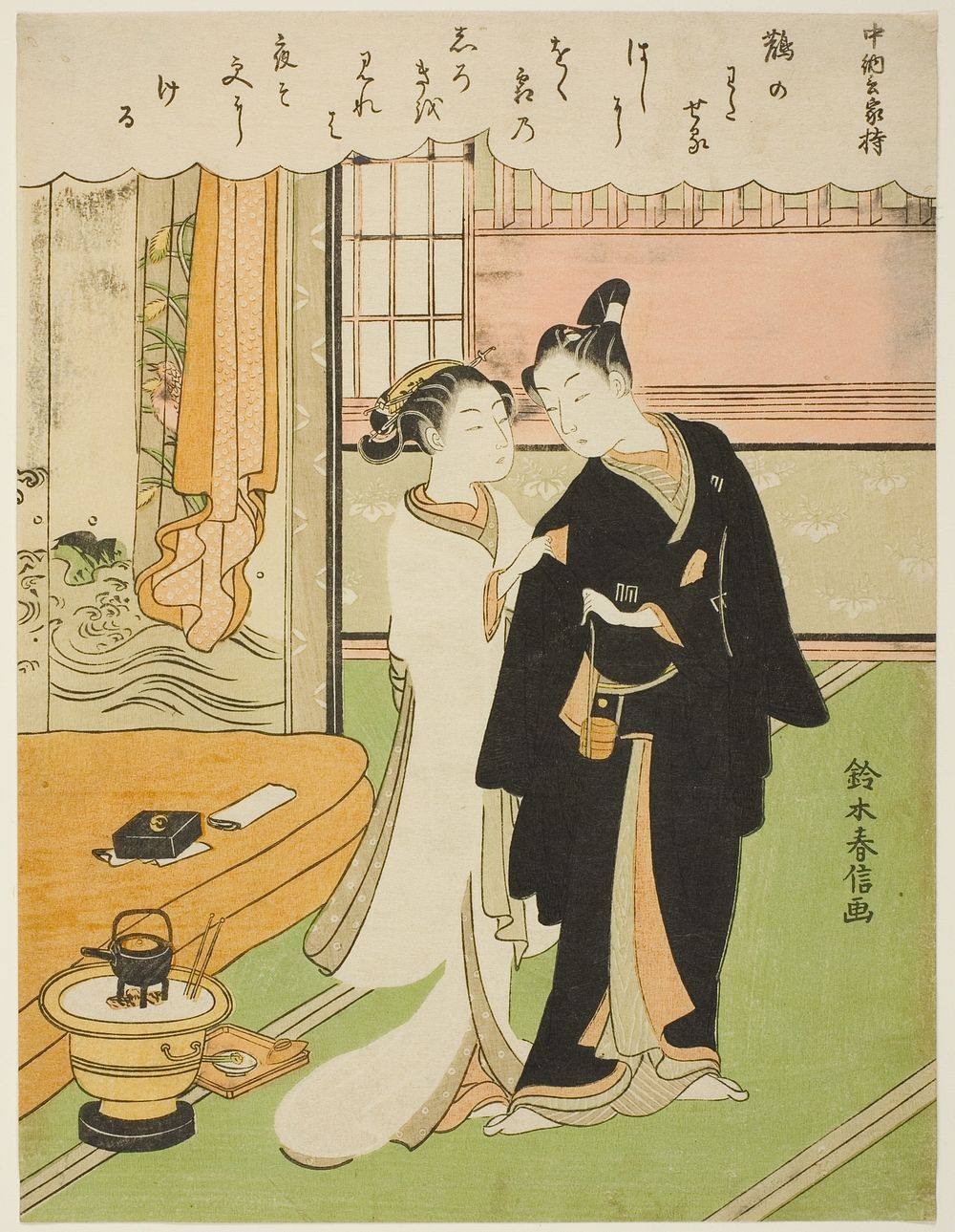 Poem by Chunagon Yakamochi, from an untitled series of One Hundred Poems by One Hundred Poets by Suzuki Harunobu