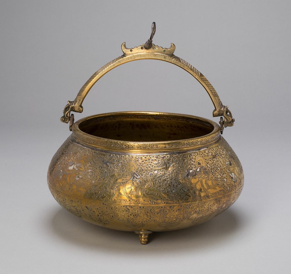 Bowl (Tas) with Attached Handles, Decorated with Horsemen and Solar Motif by Islamic