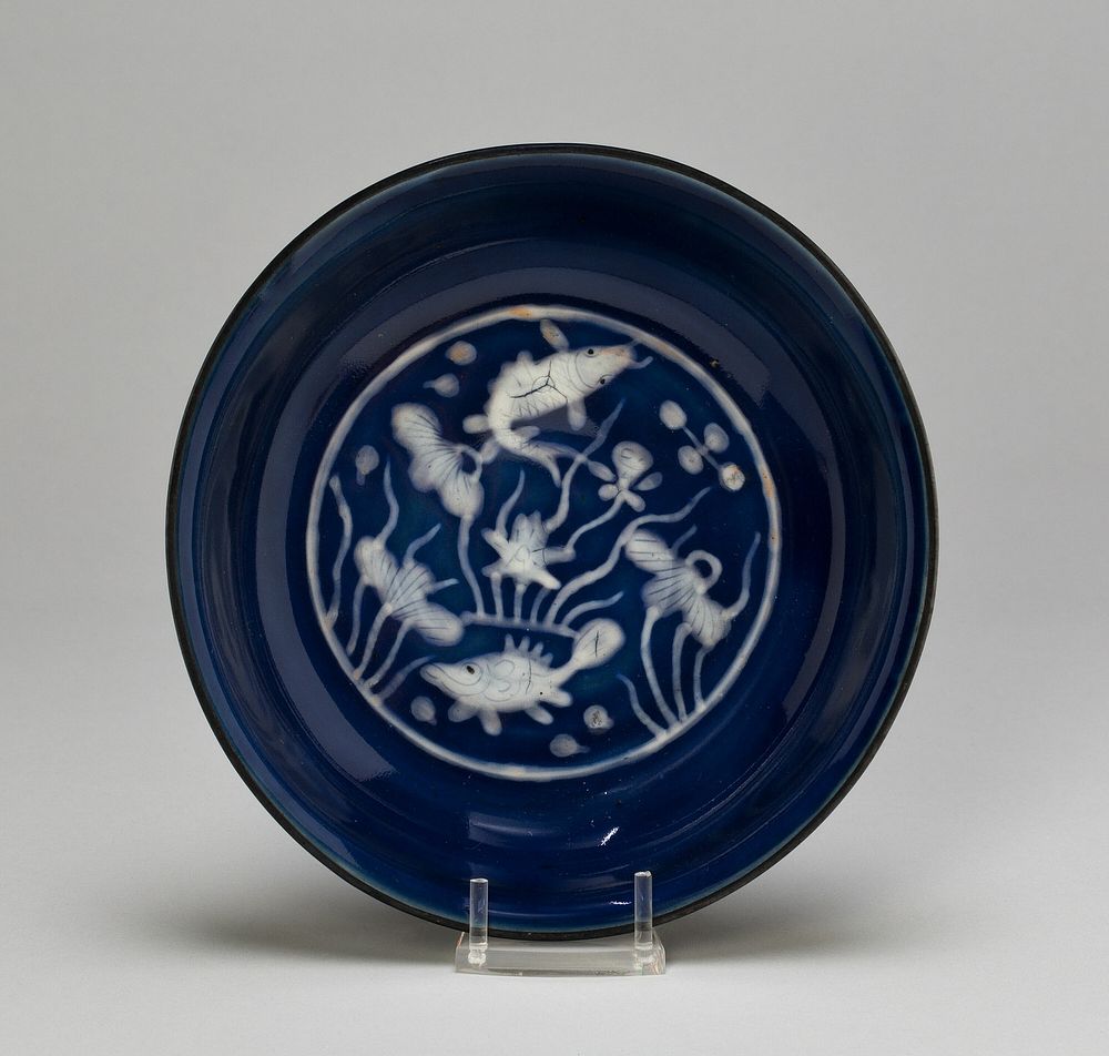 Dish with Fish Swimming in Lotus Pond
