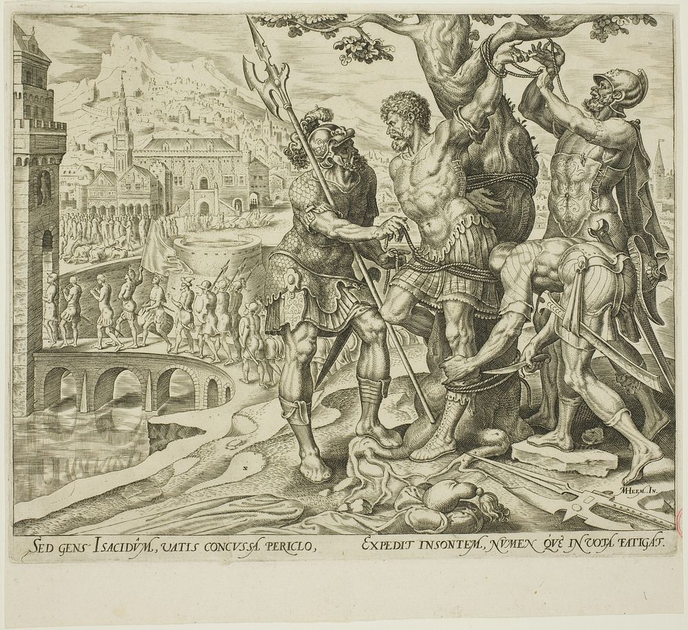 The Israelites Finding Achior Tied to a Tree, plate two from The Story of Judith and Holofernes by Philip Galle