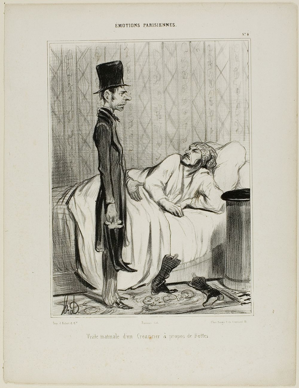 Early morning visit of a creditor concerning the boots, plate 4 from Émotions Parisiennes by Honoré-Victorin Daumier