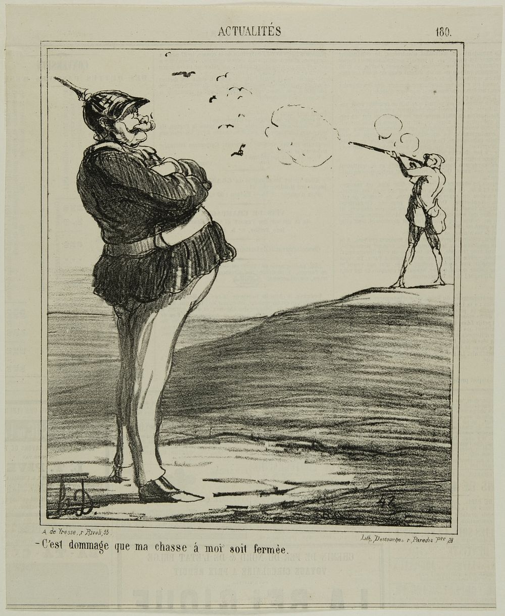 “-What a shame that I am not allowed go hunting,” plate 180 from Actualitiés by Honoré-Victorin Daumier