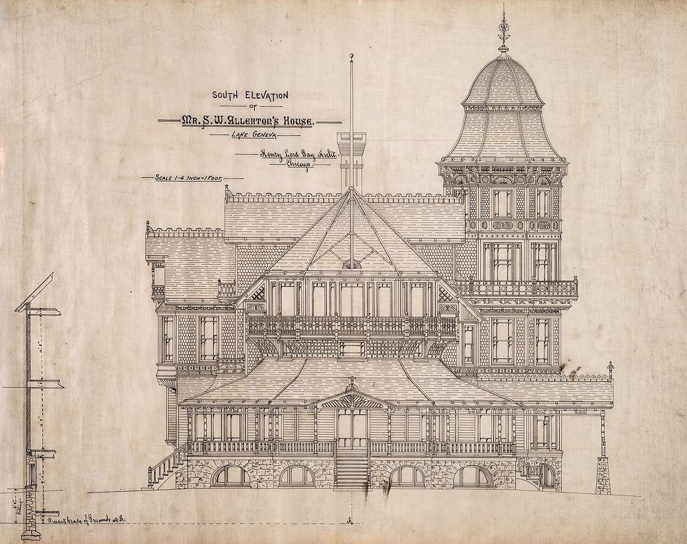 House for Mr. S.W. Allerton, Lake Geneva, Wisconsin: South Elevation by Henry Lord Gay (Architect)