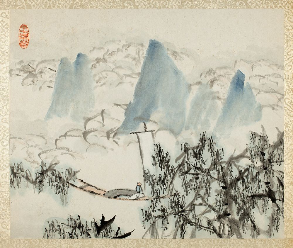 Landscape with Figure, from an album of Landscapes and Calligraphy for Liu Songfu by Xugu