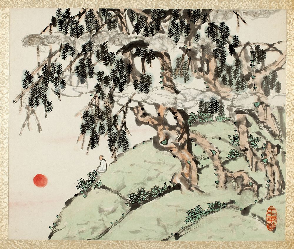 Landscape and Figure, from an album of Landscapes and Calligraphy for Liu Songfu 山水册页 by Xugu