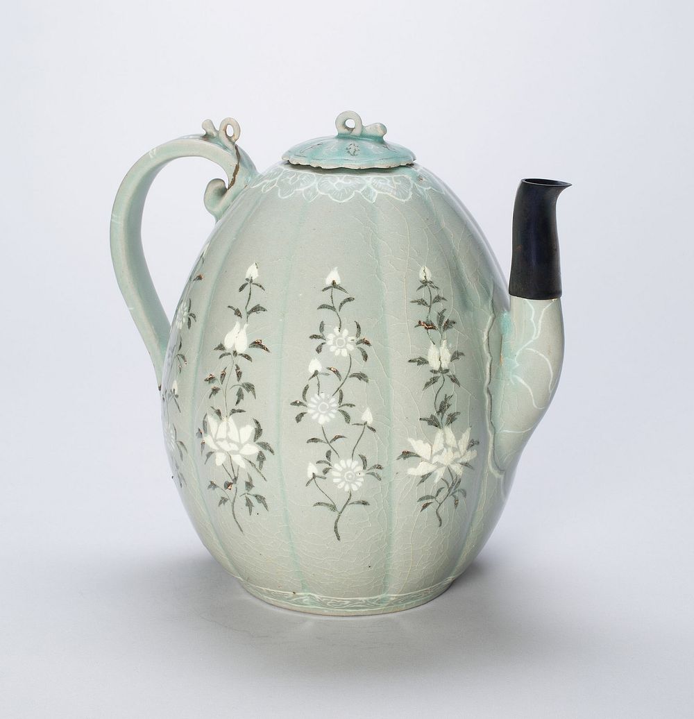 Ewer with Stylized Peonies and Chrysanthemums