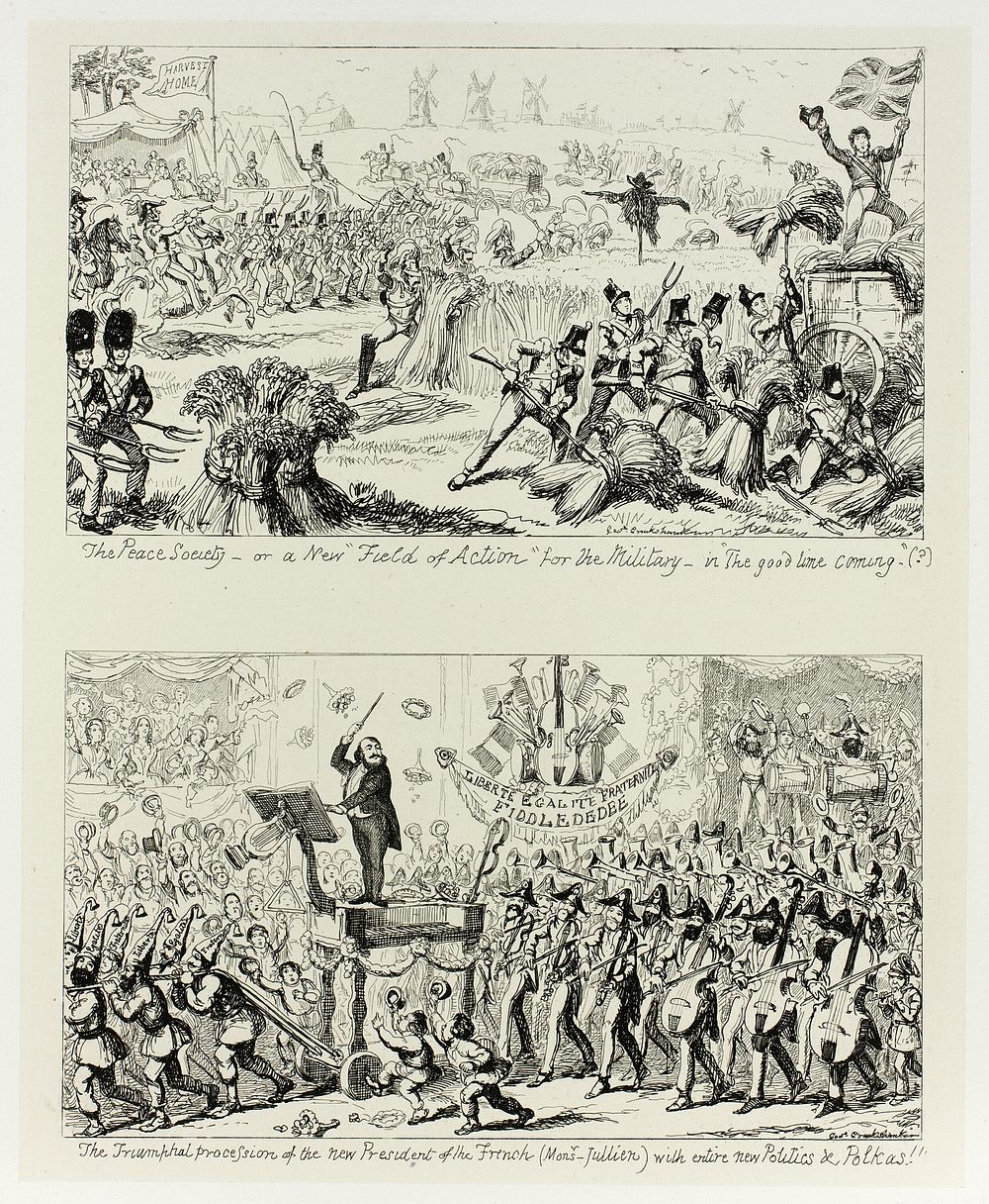 The Peace Society, or a New "Field of Action" for the Military - in "The Good Time Coming" from George Cruikshank's Steel…