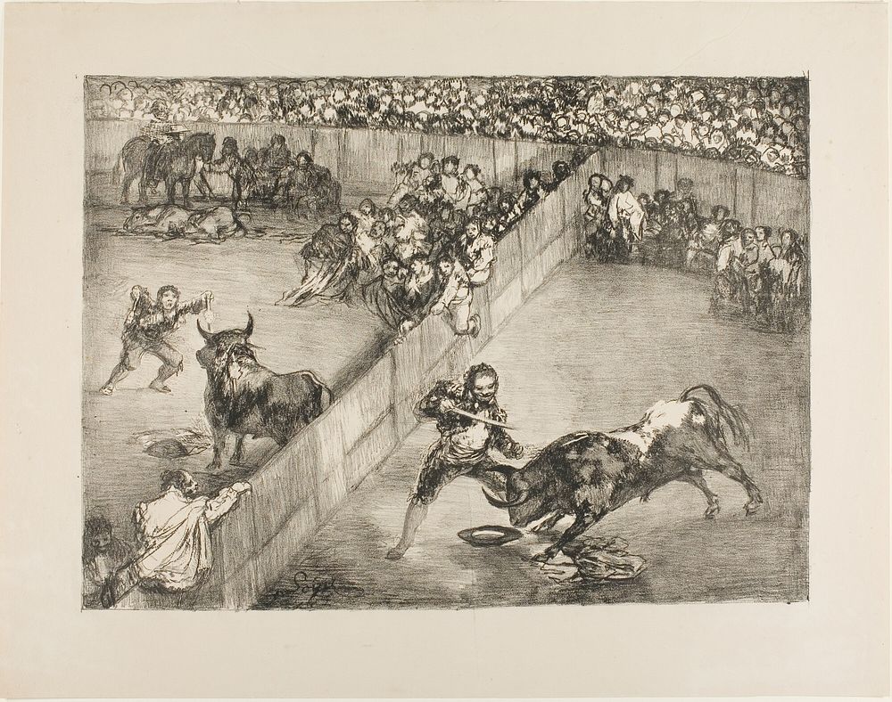 Bullfight in a divided ring, from The Bulls of Bordeaux by Francisco José de Goya y Lucientes