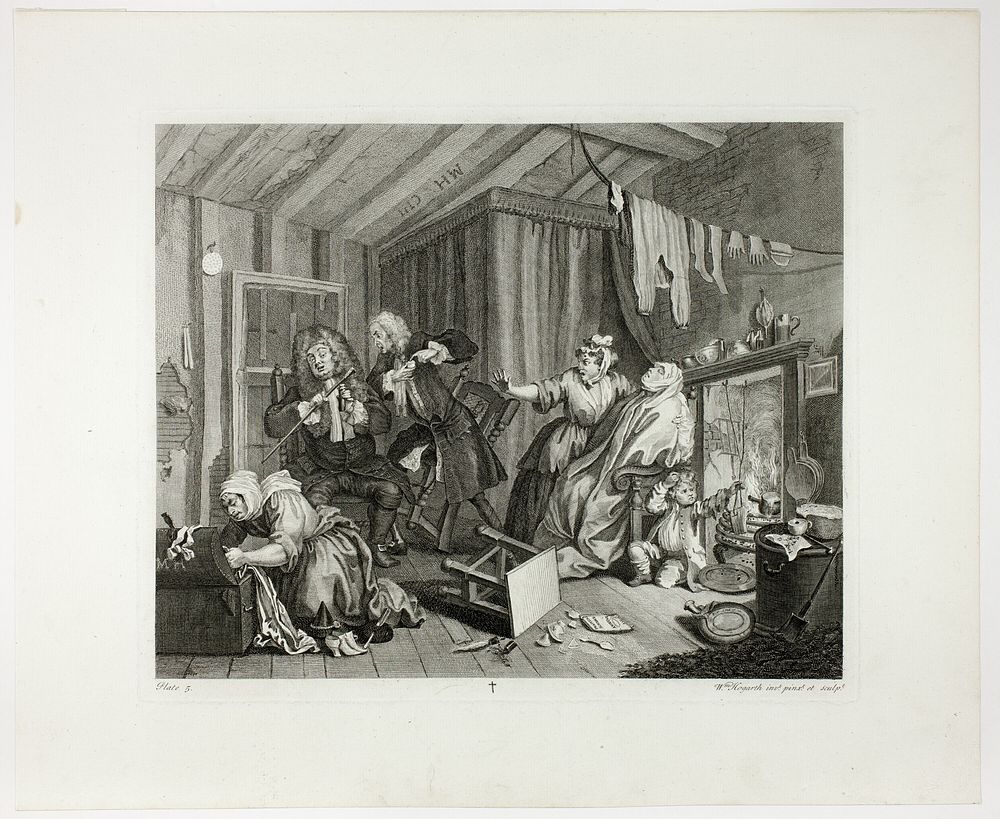 Plate five, from A Harlot's Progress by William Hogarth