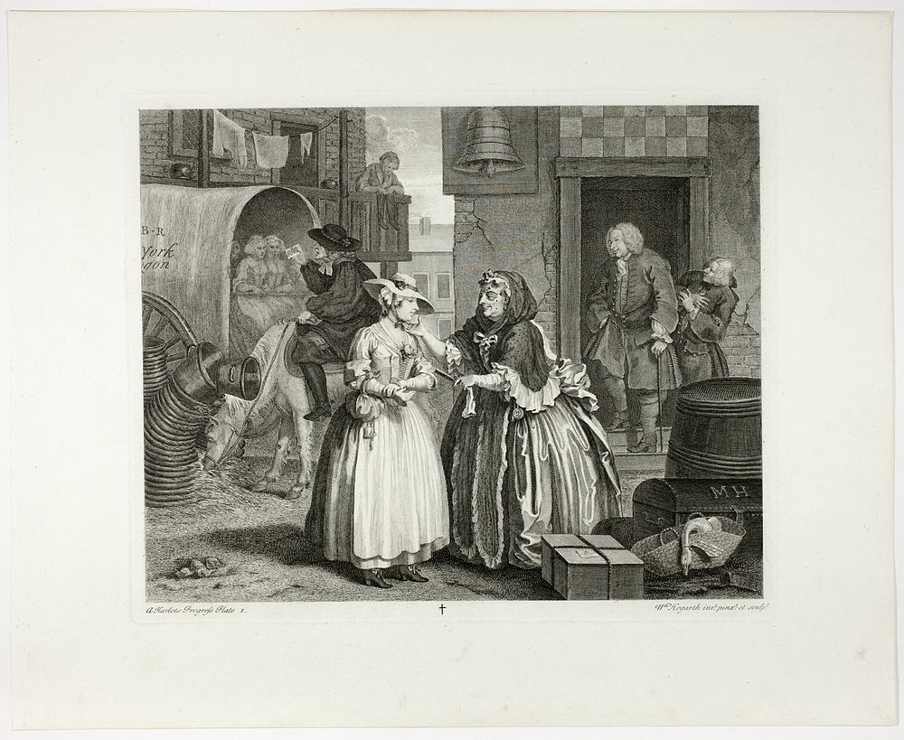 Plate one, from A Harlot's Progress by William Hogarth