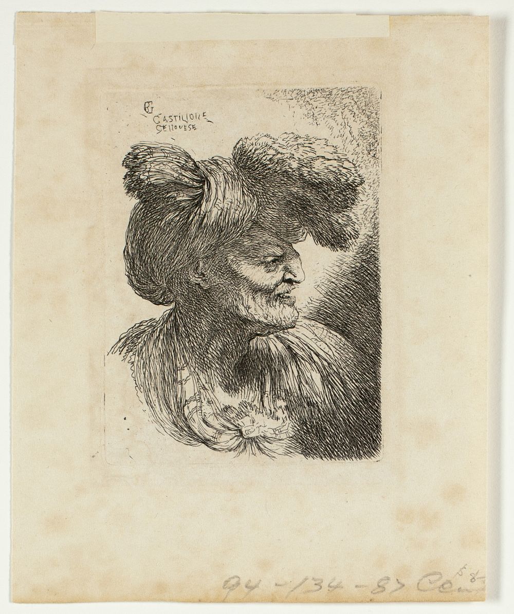 Old Man Wearing a Turban Ornamented with Fur, Facing Right, from Small Studies of Heads in Oriental Headdress by Giovanni…