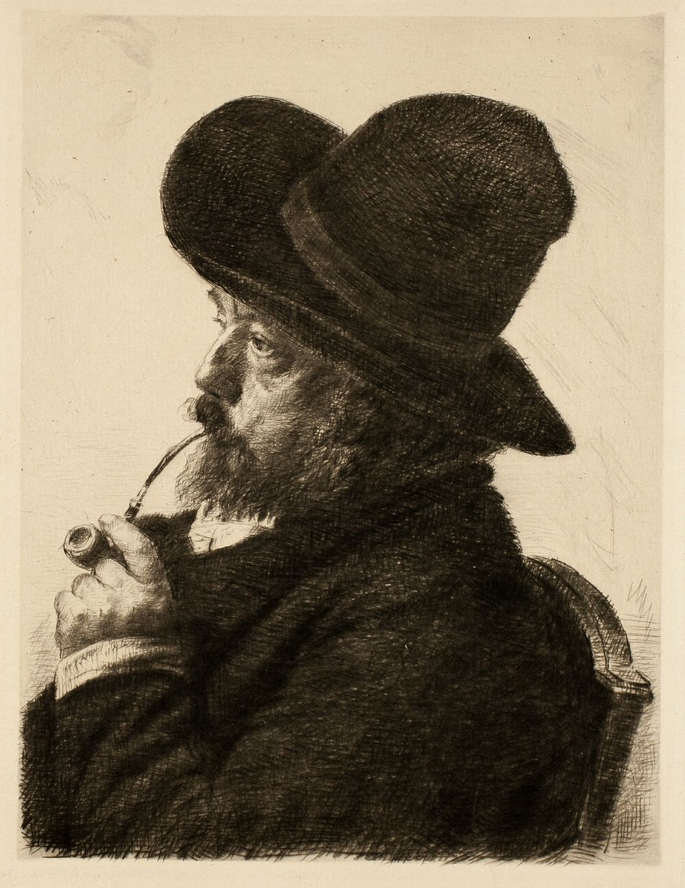 Smoking in Large Hat (Self Portrait) by Marcellin Gilbert Desboutin