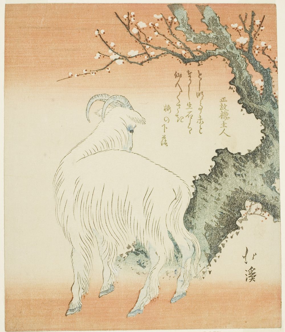 Goat beneath a plum tree by Totoya Hokkei