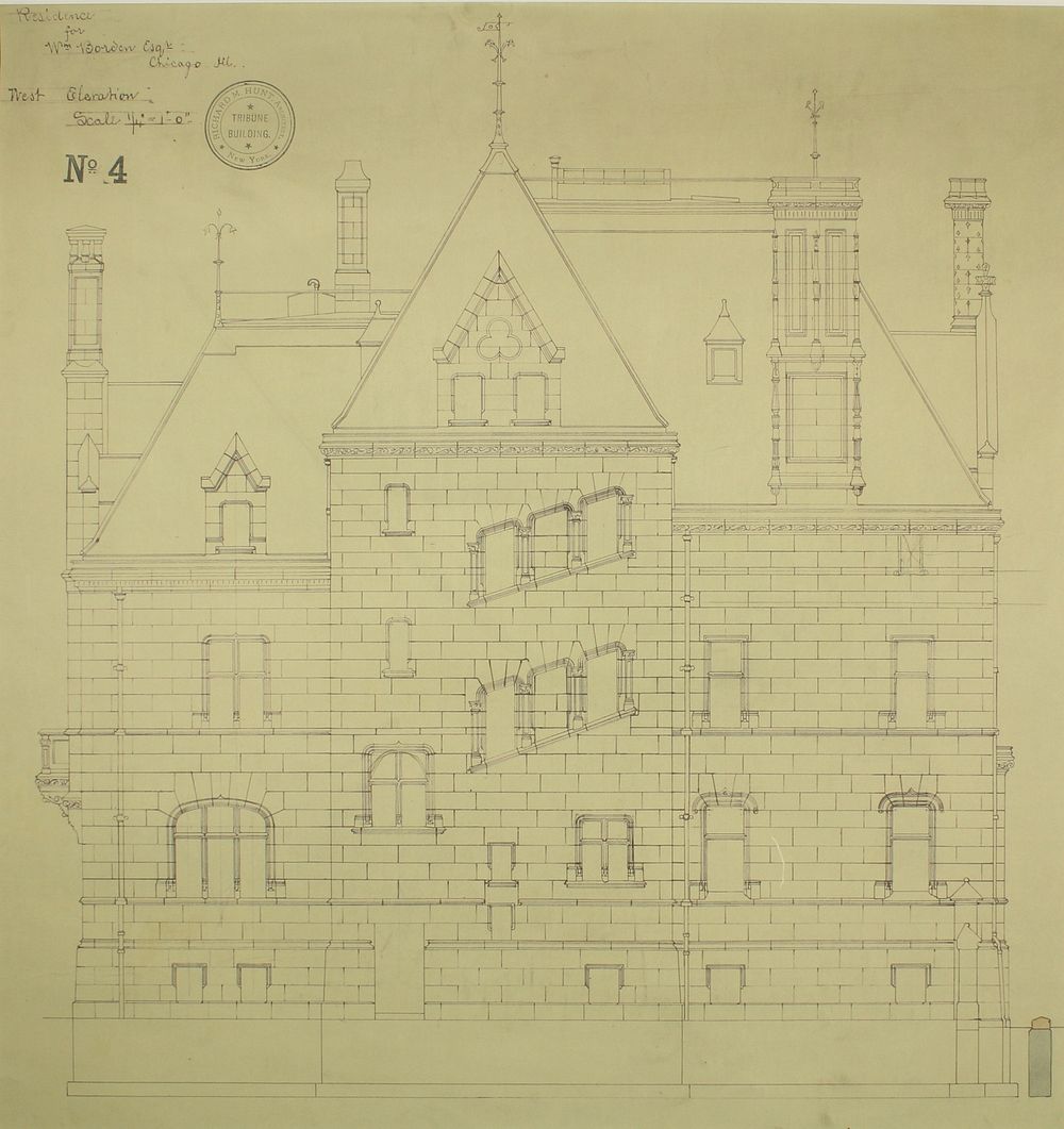 William Borden Residence, Chicago, Illinois, West Elevation by Richard Morris Hunt (Architect)