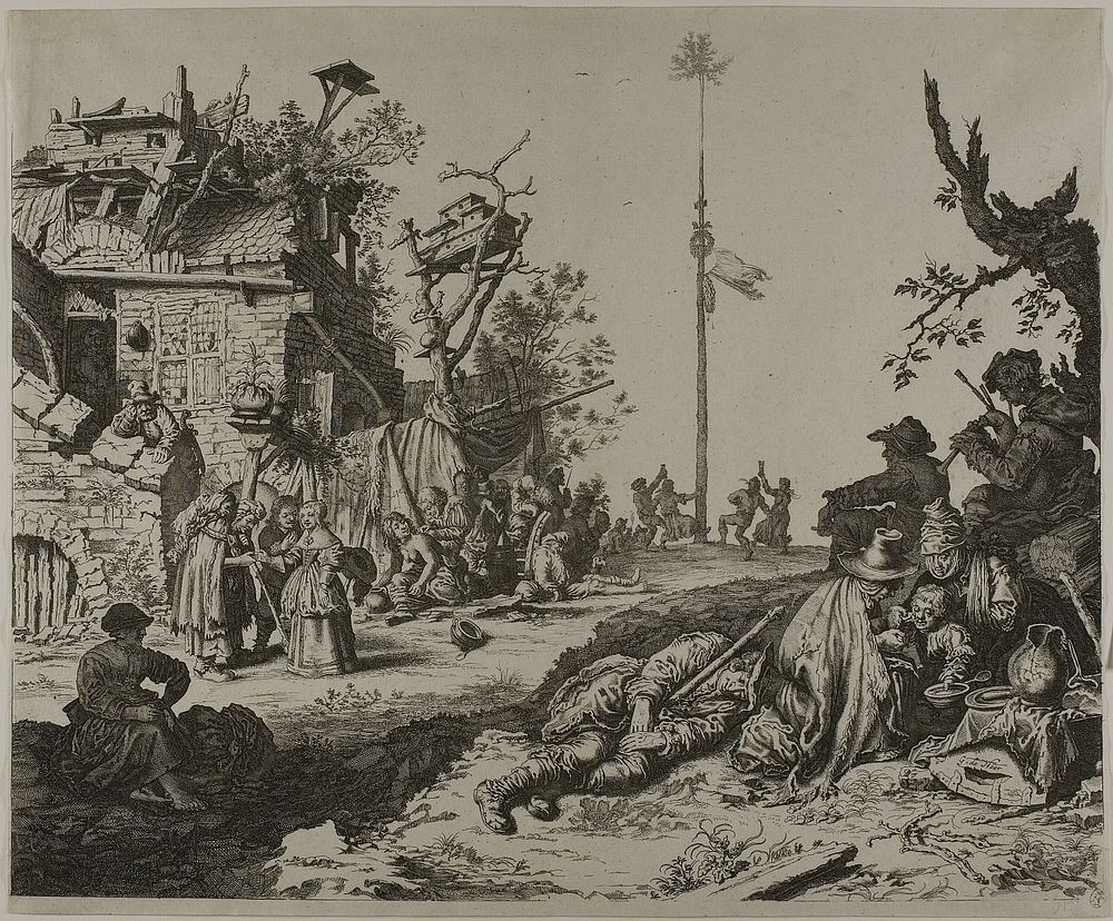 The Resting Gypsy Family in Front of a Ruined Inn by Gerrit de Heer